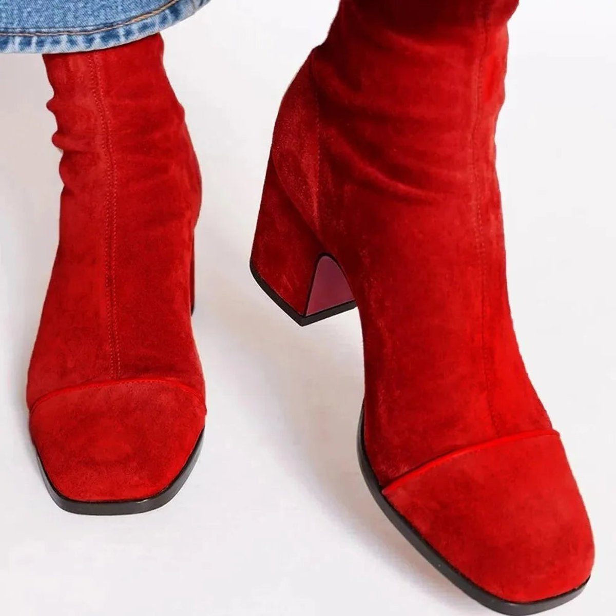 Women's Two-Tone Suede Block Heel Animal Print Toe Booties