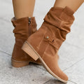 Women's Relaxed Slouch Stacked Heel Calf-Length Boots