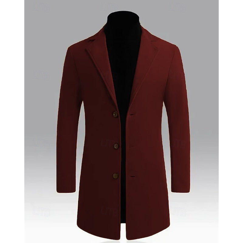 Men's Classic Full-Length Overcoat with Deep Pockets