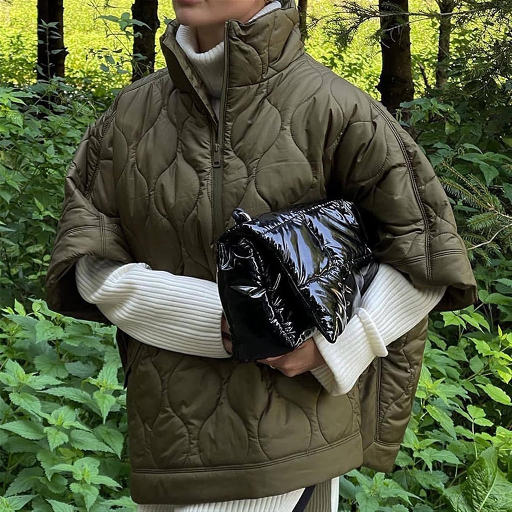 Women's Cape Style Quilted Puffer Outerwear Jacket