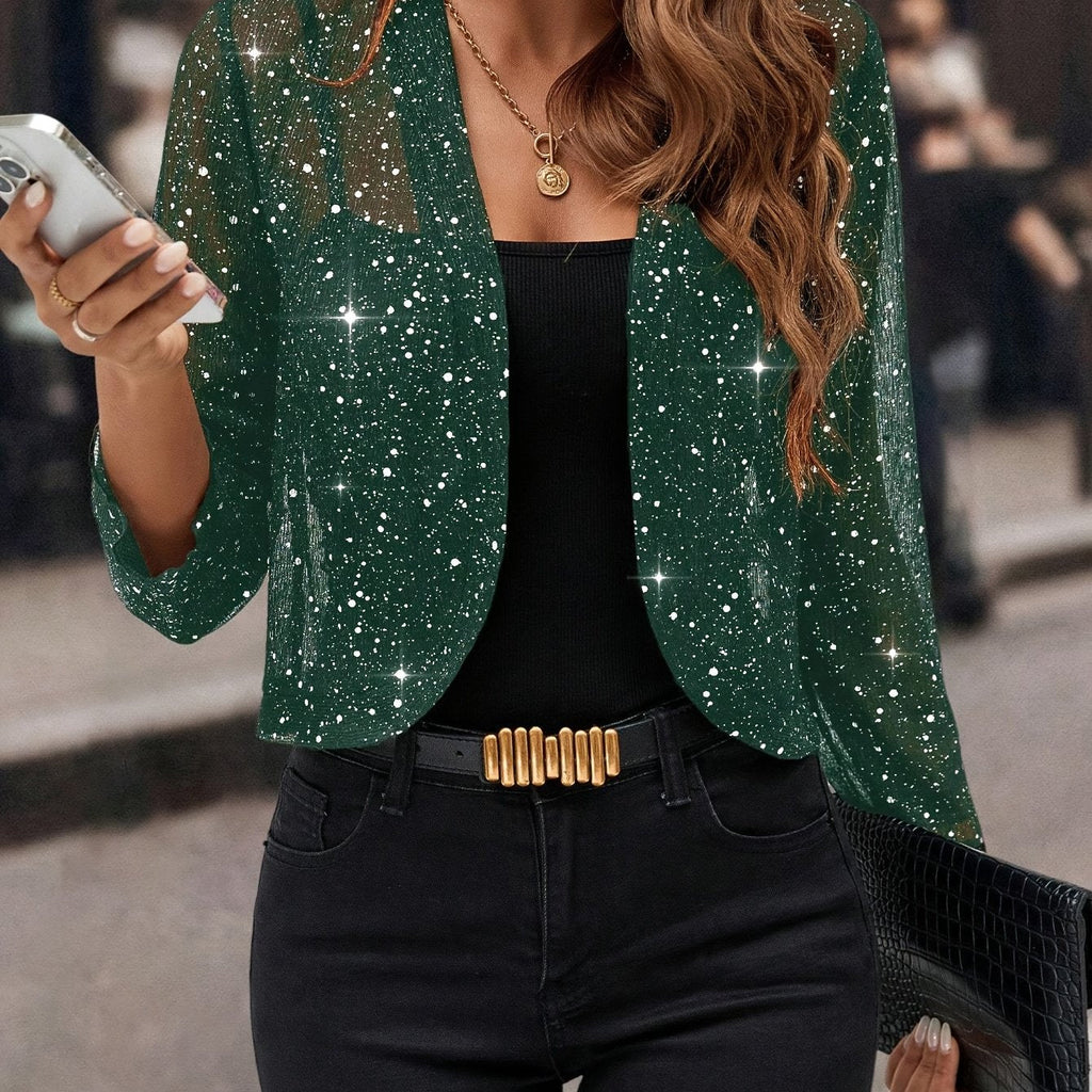 Women's Open-Front Cropped Jacket with Shimmer Finish