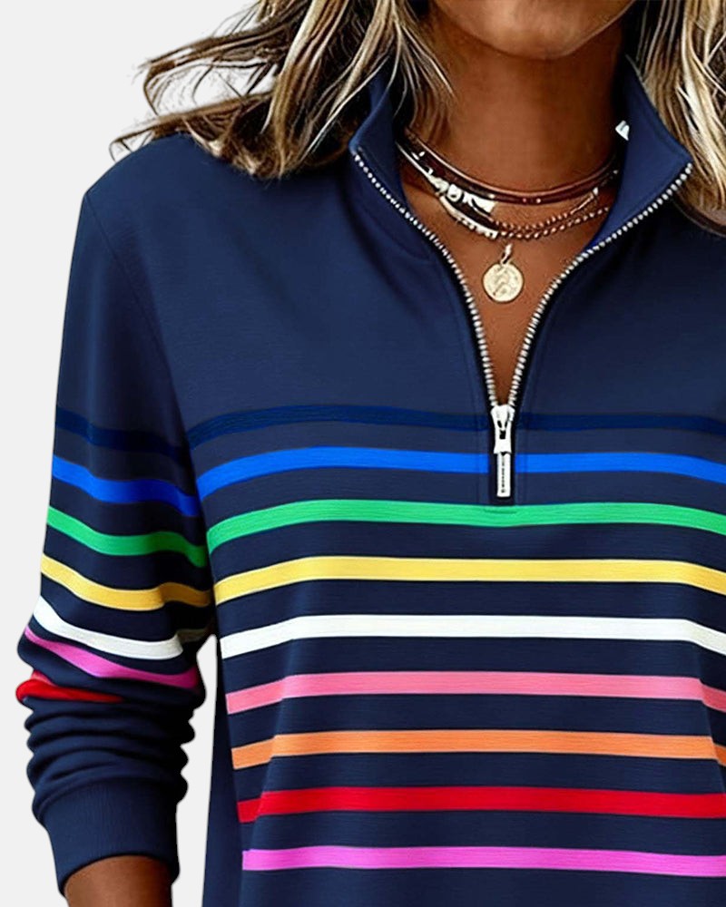 Women's Casual Stripe Quarter-Zip Style Sweatshirt