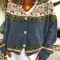 Women's Soft Knit Cardigan Sweater with Geometric Yoke Design