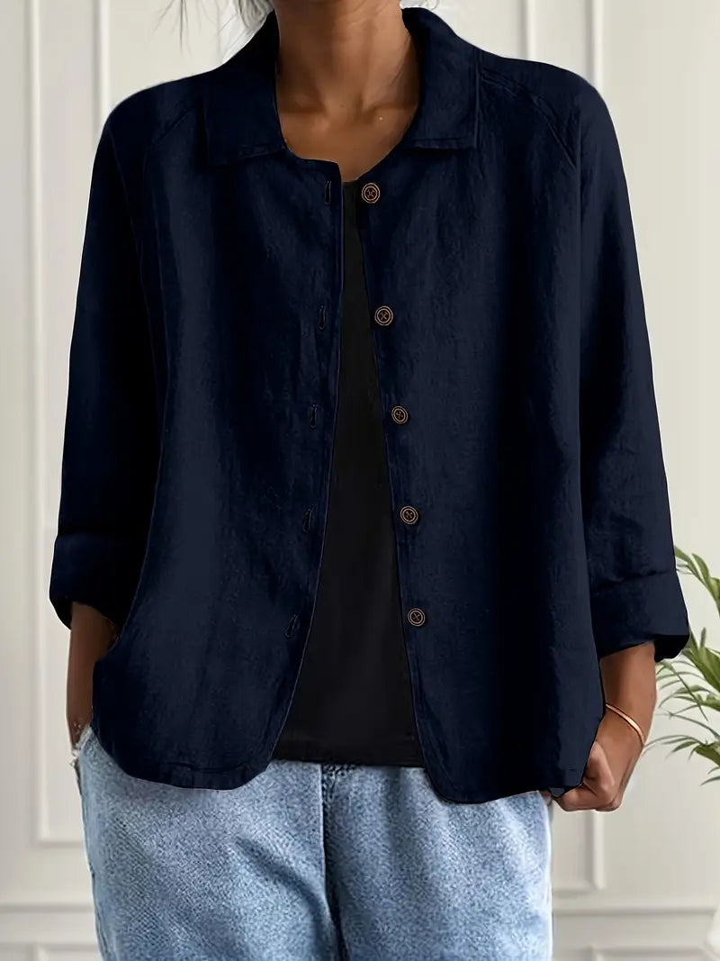 Women's Light Front-Button Jacket with Plain Collar