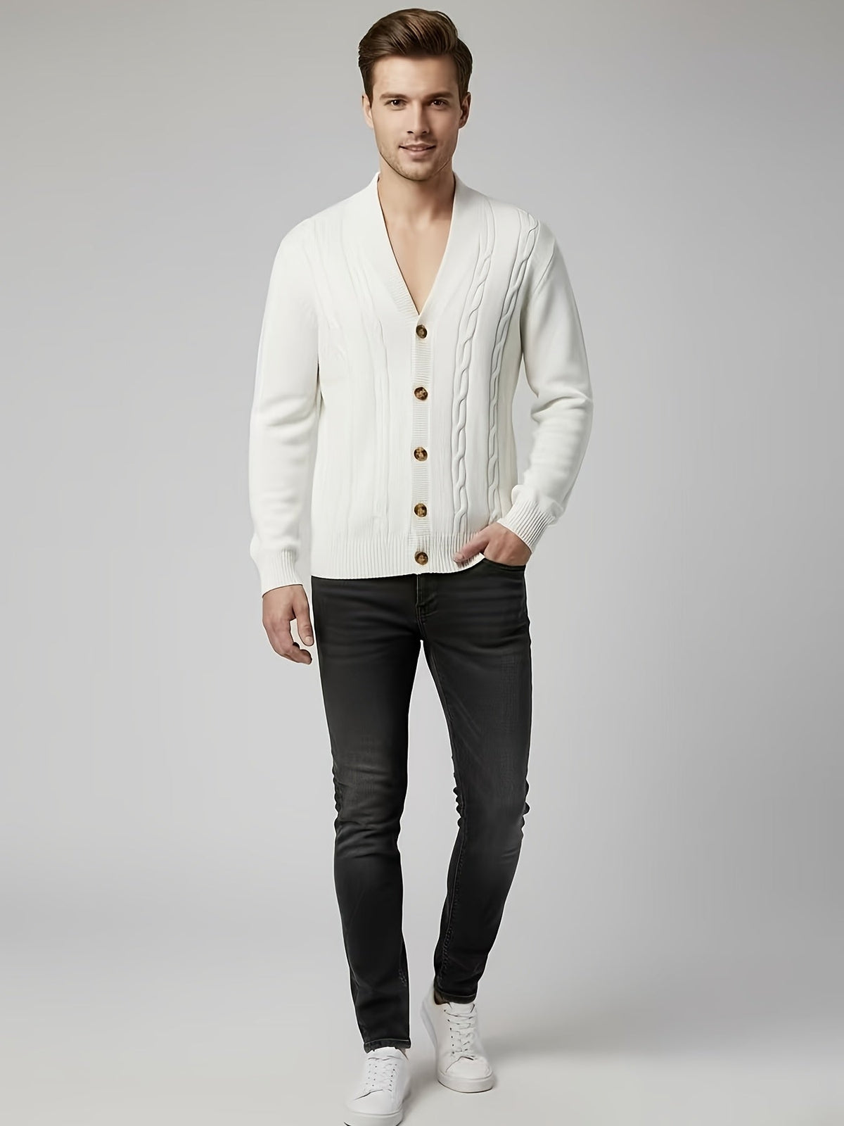 Men's Classic Shawl Neck Cable Knit Layering Cardigan