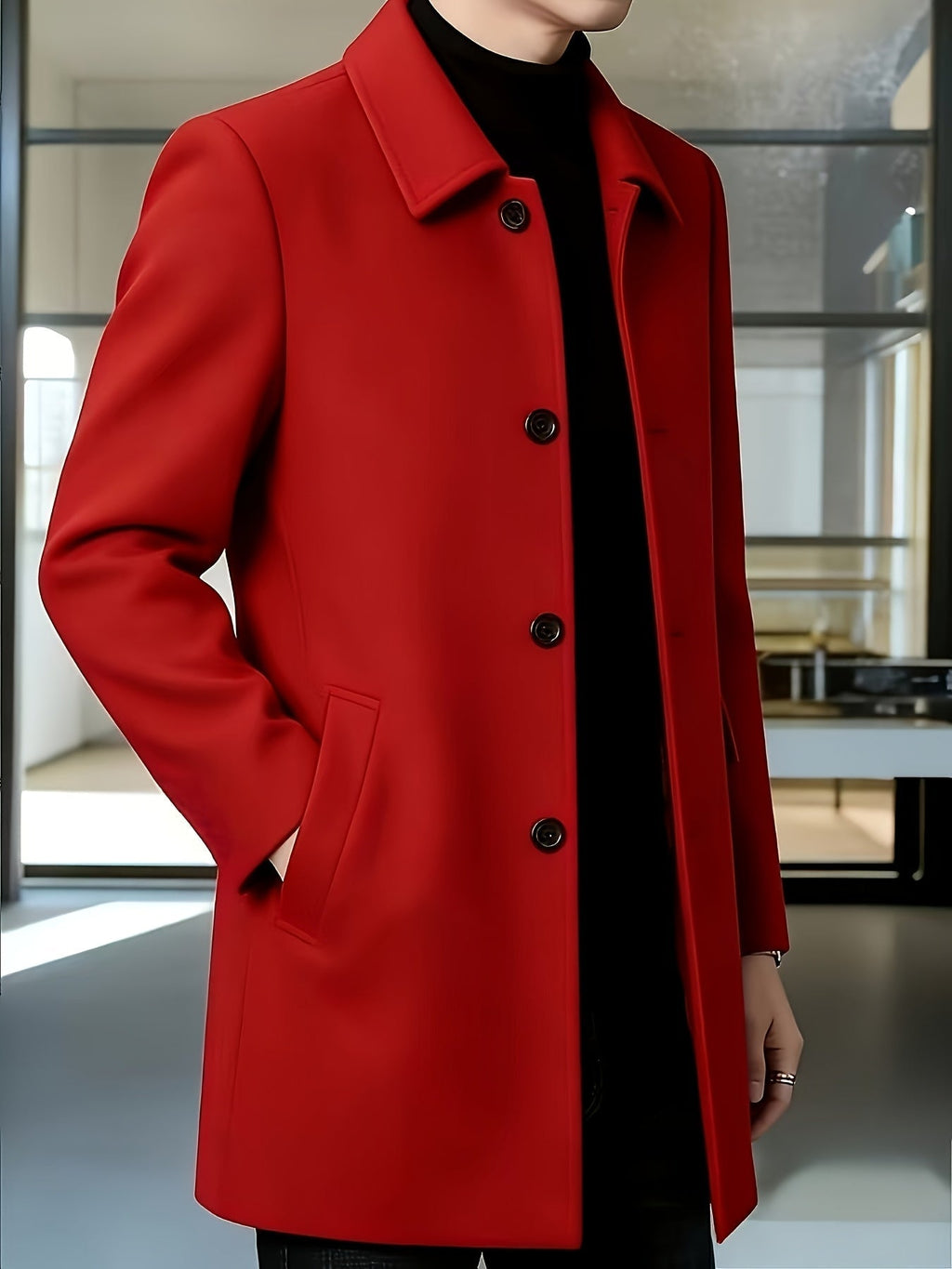 Men's Side Pocket Single Breasted Overcoat for Work
