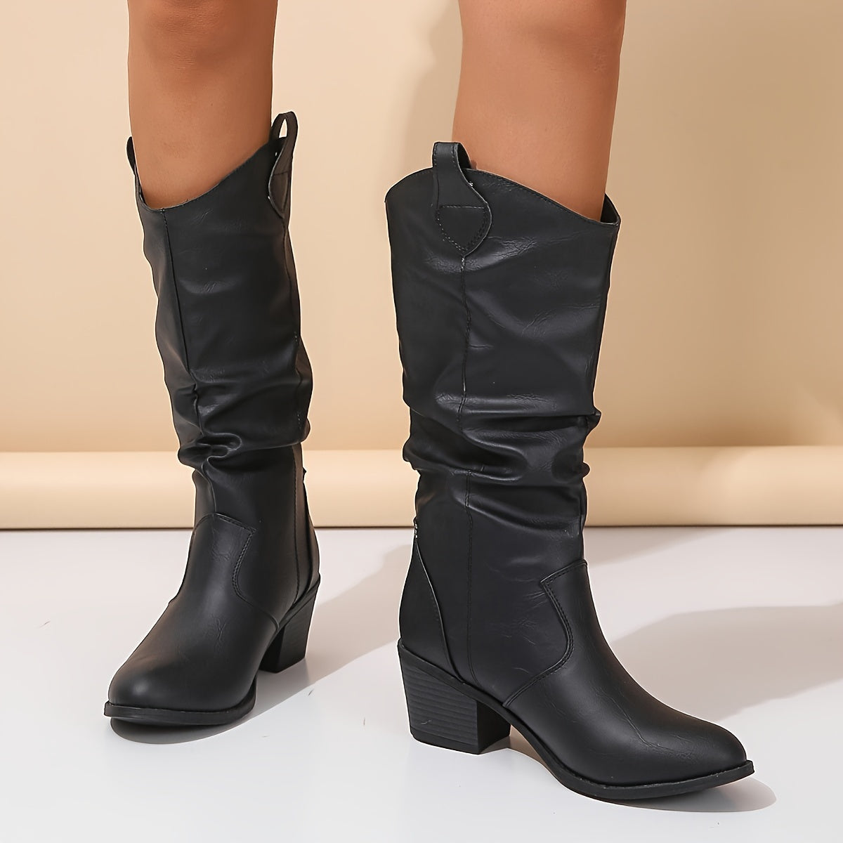 Women's Broken-In Look Wide Calf Knee-High Western Boots