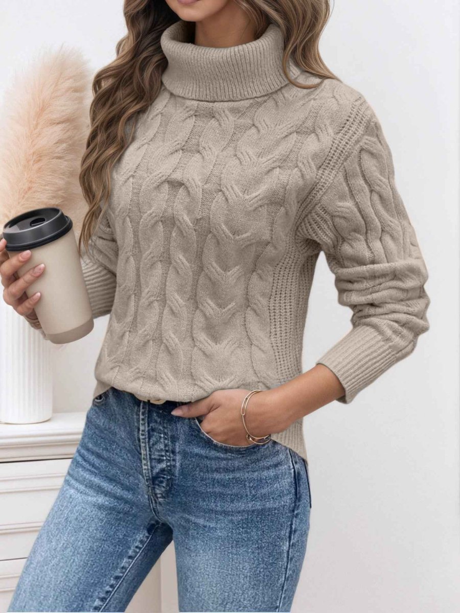 Women's Folded Collar Cable Sweater for Cool Weather