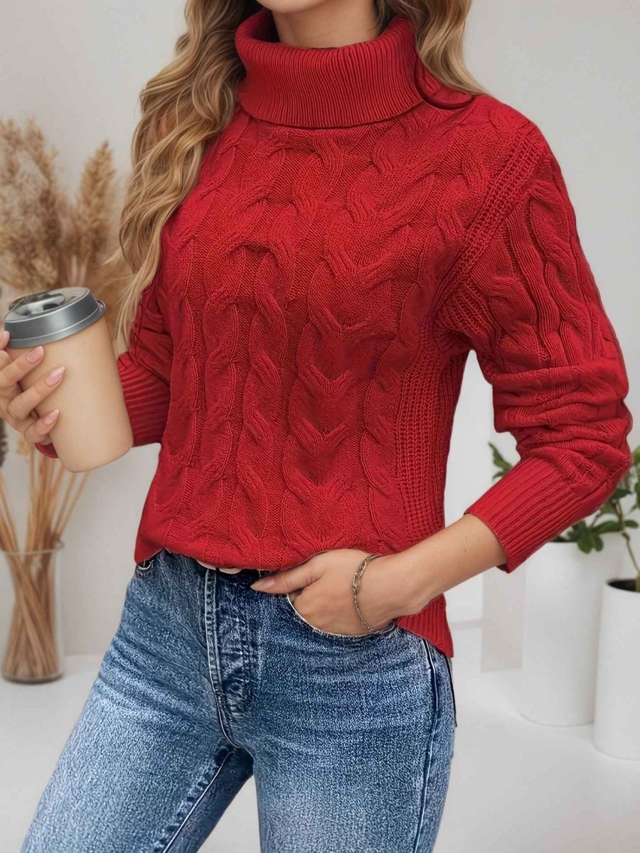 Women's Folded Collar Cable Sweater for Cool Weather