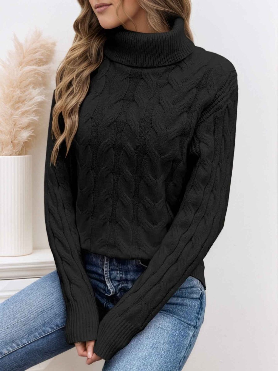 Women's Folded Collar Cable Sweater for Cool Weather