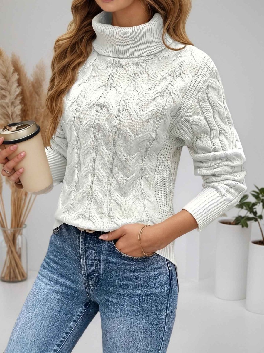 Women's Folded Collar Cable Sweater for Cool Weather