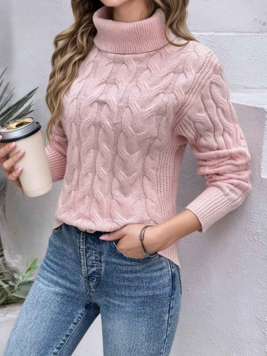 Women's Folded Collar Cable Sweater for Cool Weather