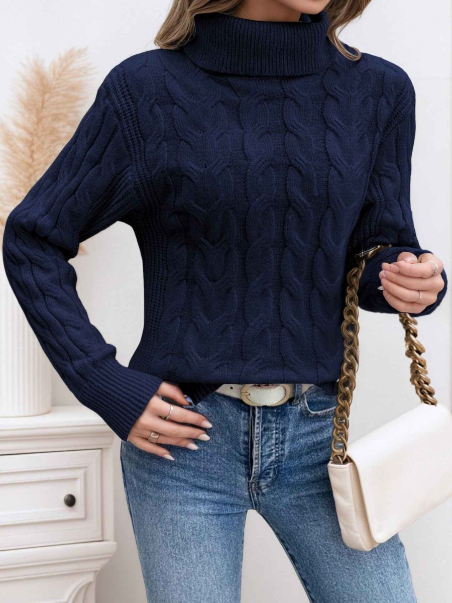 Women's Folded Collar Cable Sweater for Cool Weather