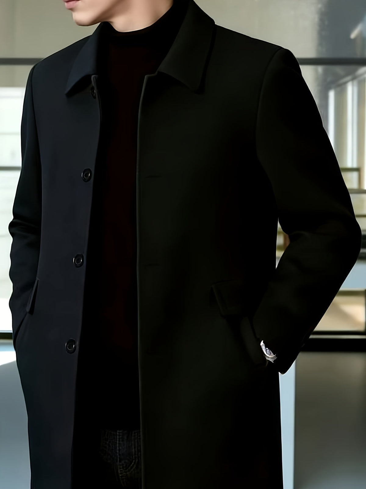 Men's Side Pocket Single Breasted Overcoat for Work