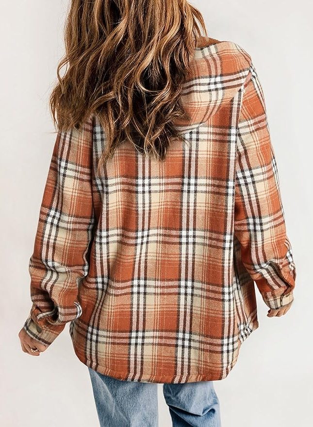 Women's Casual Plaid Flannel Overshirt with Sherpa Collar