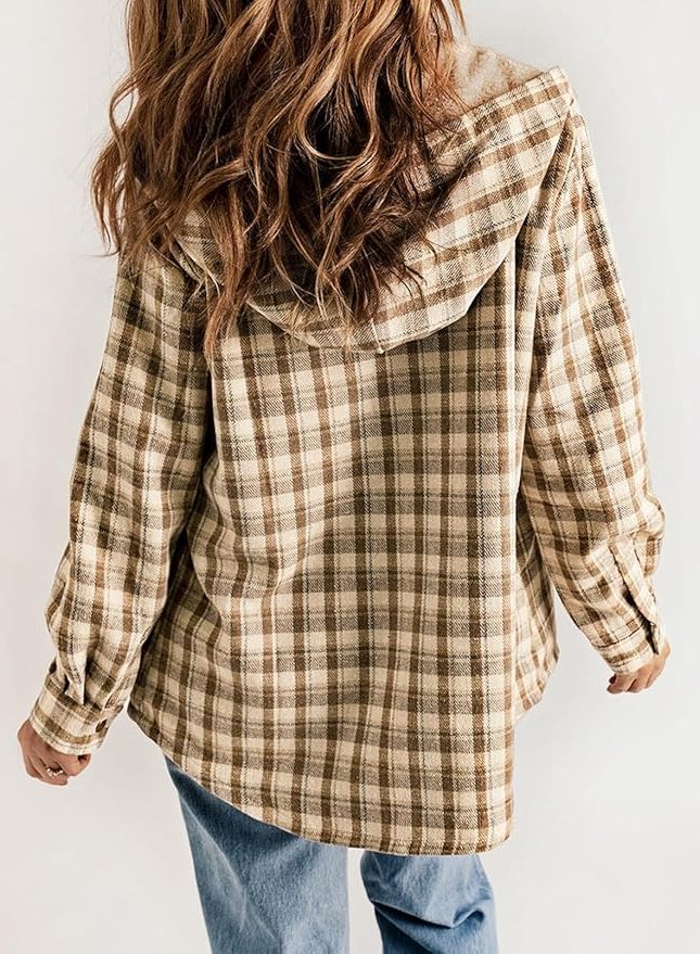 Women's Casual Plaid Flannel Overshirt with Sherpa Collar