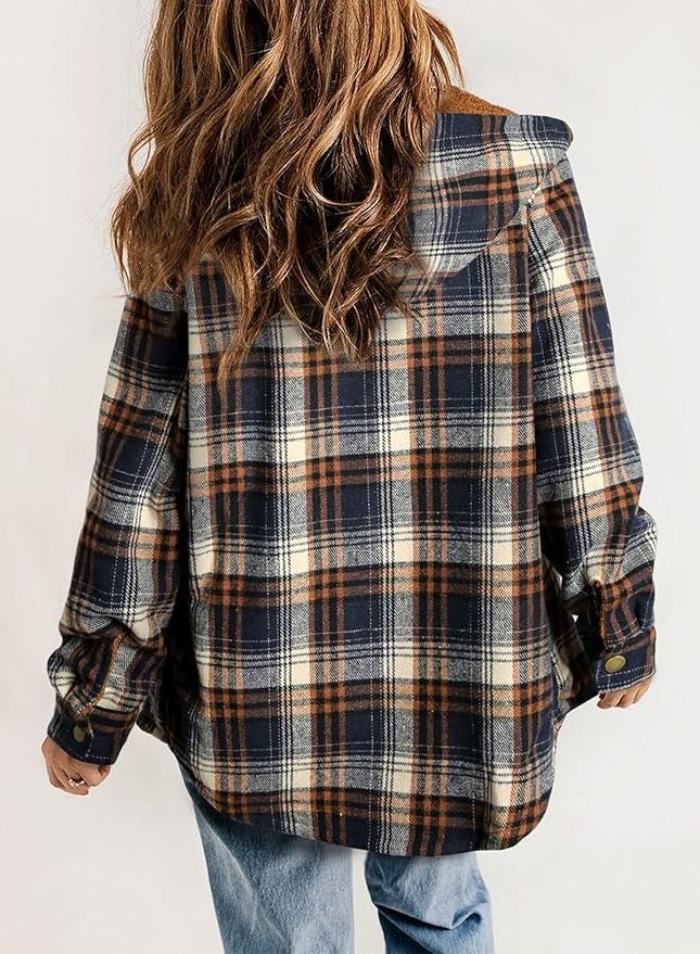 Women's Casual Plaid Flannel Overshirt with Sherpa Collar