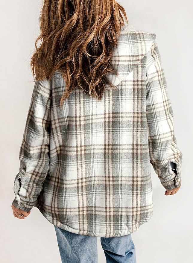 Women's Casual Plaid Flannel Overshirt with Sherpa Collar
