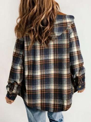 Women's Casual Plaid Flannel Overshirt with Sherpa Collar