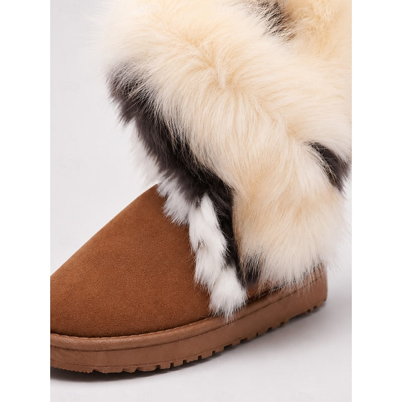 Women's Soft Fluffy Trim Pull-On Snow Boots