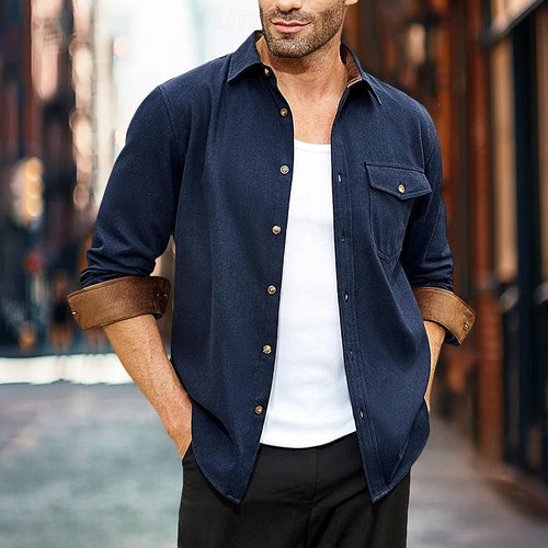 Men's Button Front Overshirt Coat with Chest Pocket