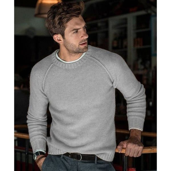 Men's Plain Crew Neck Lightweight Relaxed Knit Sweater