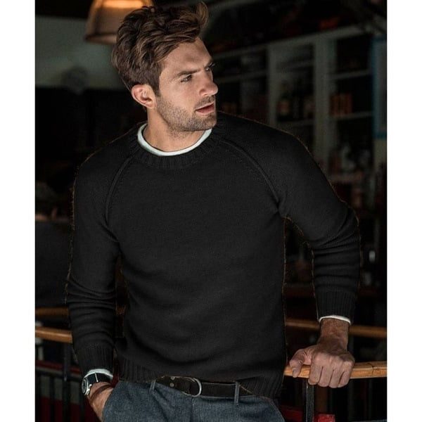 Men's Plain Crew Neck Lightweight Relaxed Knit Sweater