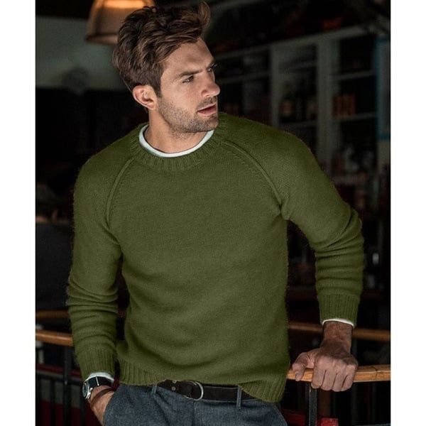 Men's Plain Crew Neck Lightweight Relaxed Knit Sweater