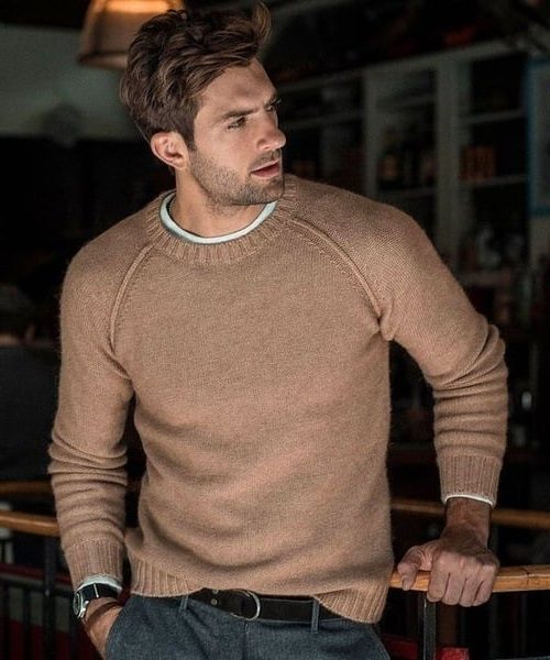 Men's Plain Crew Neck Lightweight Relaxed Knit Sweater