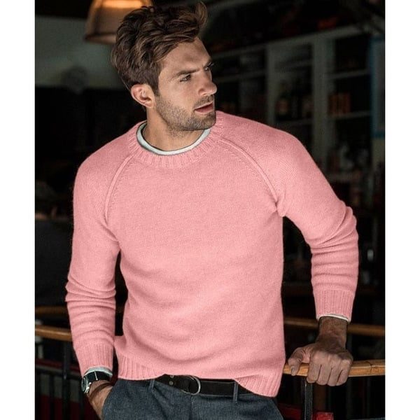 Men's Plain Crew Neck Lightweight Relaxed Knit Sweater