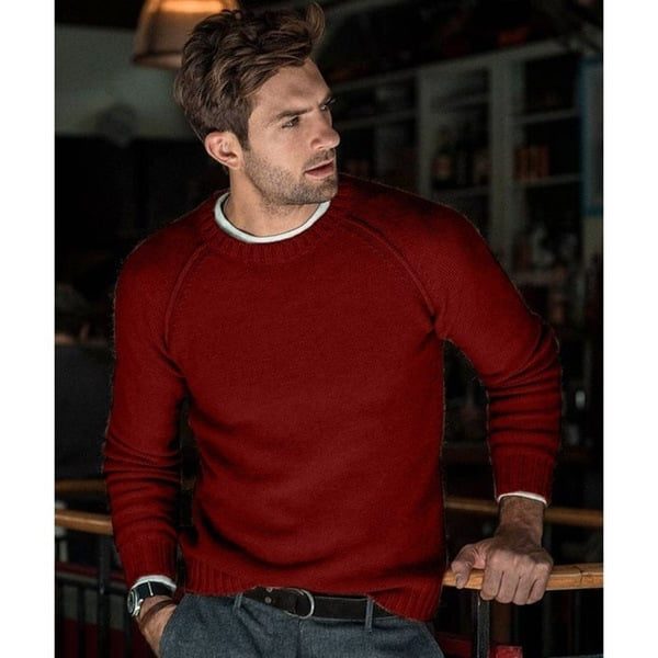 Men's Plain Crew Neck Lightweight Relaxed Knit Sweater