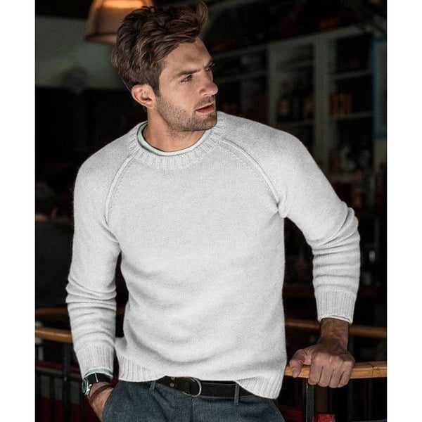 Men's Plain Crew Neck Lightweight Relaxed Knit Sweater