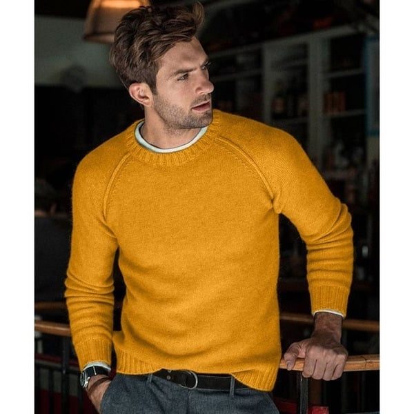 Men's Plain Crew Neck Lightweight Relaxed Knit Sweater