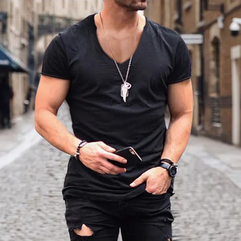 Men's Summer City Slim V-Neck Essential T-Shirt