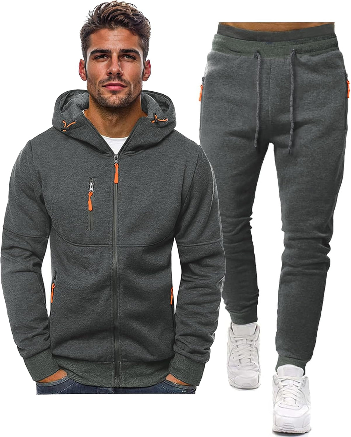 Men's Everyday Hooded Zip Jacket and Sweatpants Tracksuit