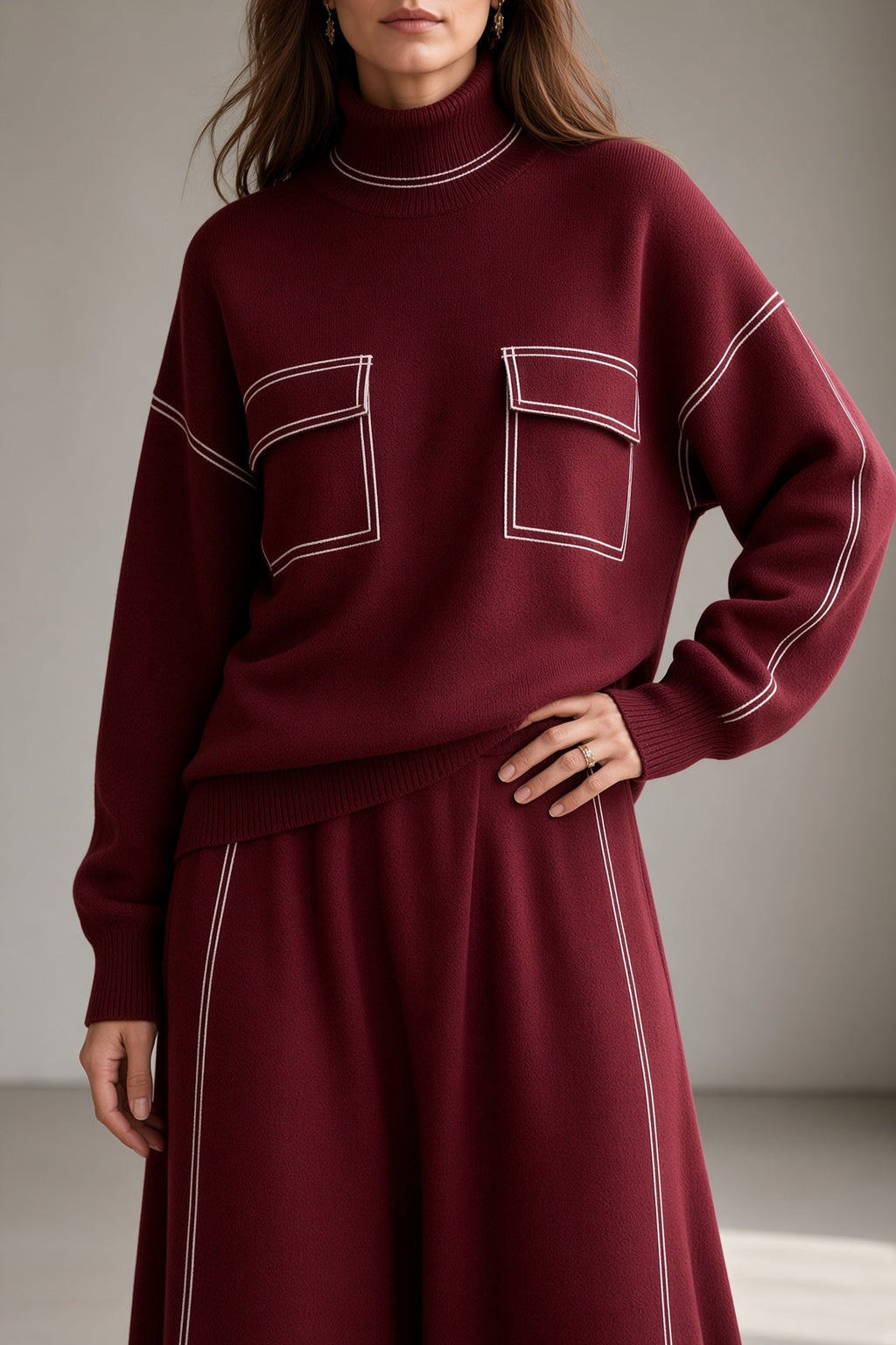 Women's Dinner Brunch Flared Skirt Knit Top Set