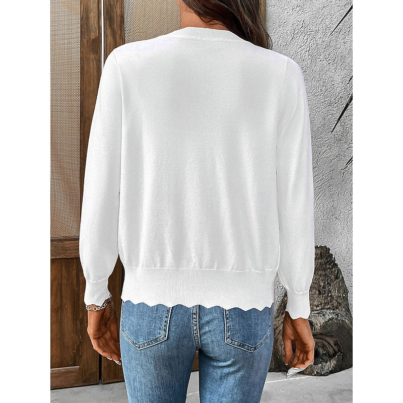 Women's Light Knit Scallop Edge Front-Button Cardigan Sweater