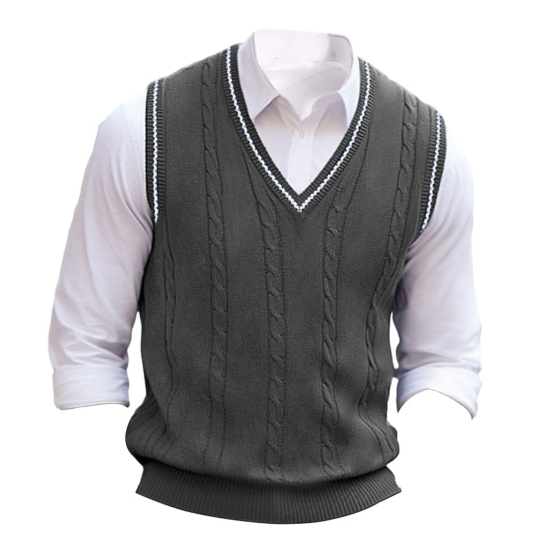 Men's Classic Cable Stitch Sweater Vest for Layering