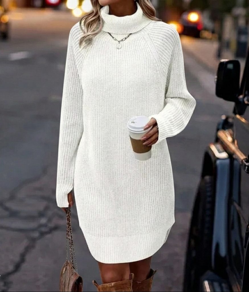 Women's Warm Ribbed Roll Neck Knit Dress