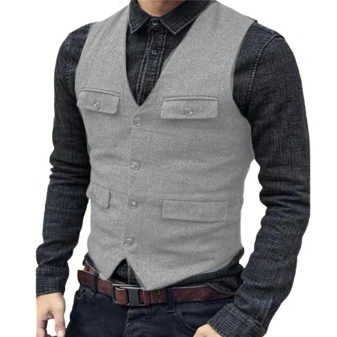 Men's Traditional V Neck Vest with Pockets