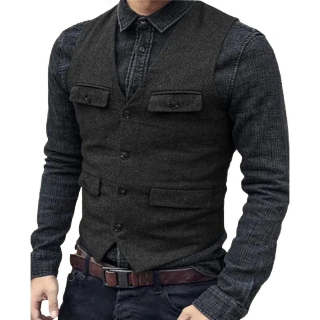 Men's Traditional V Neck Vest with Pockets