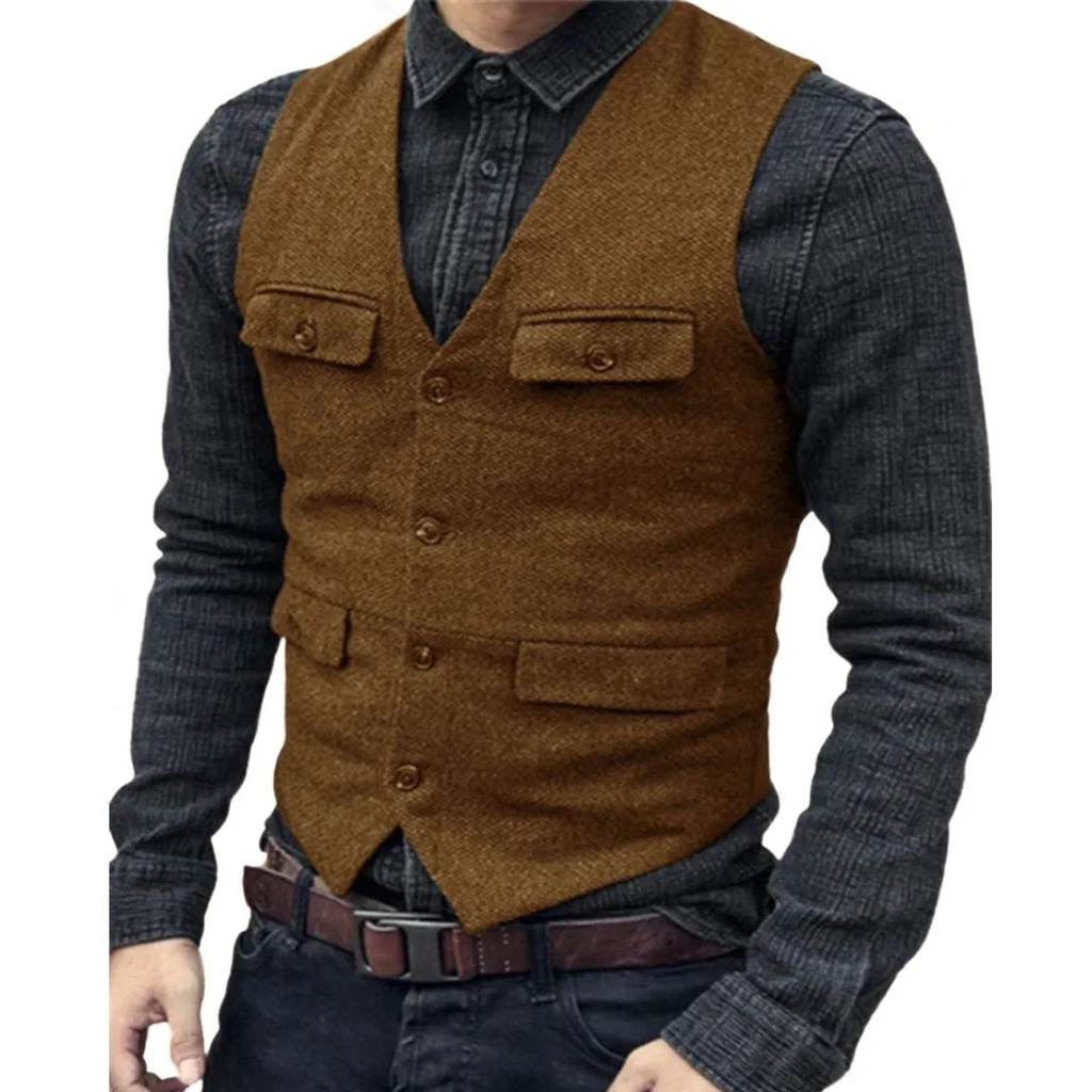 Men's Traditional V Neck Vest with Pockets