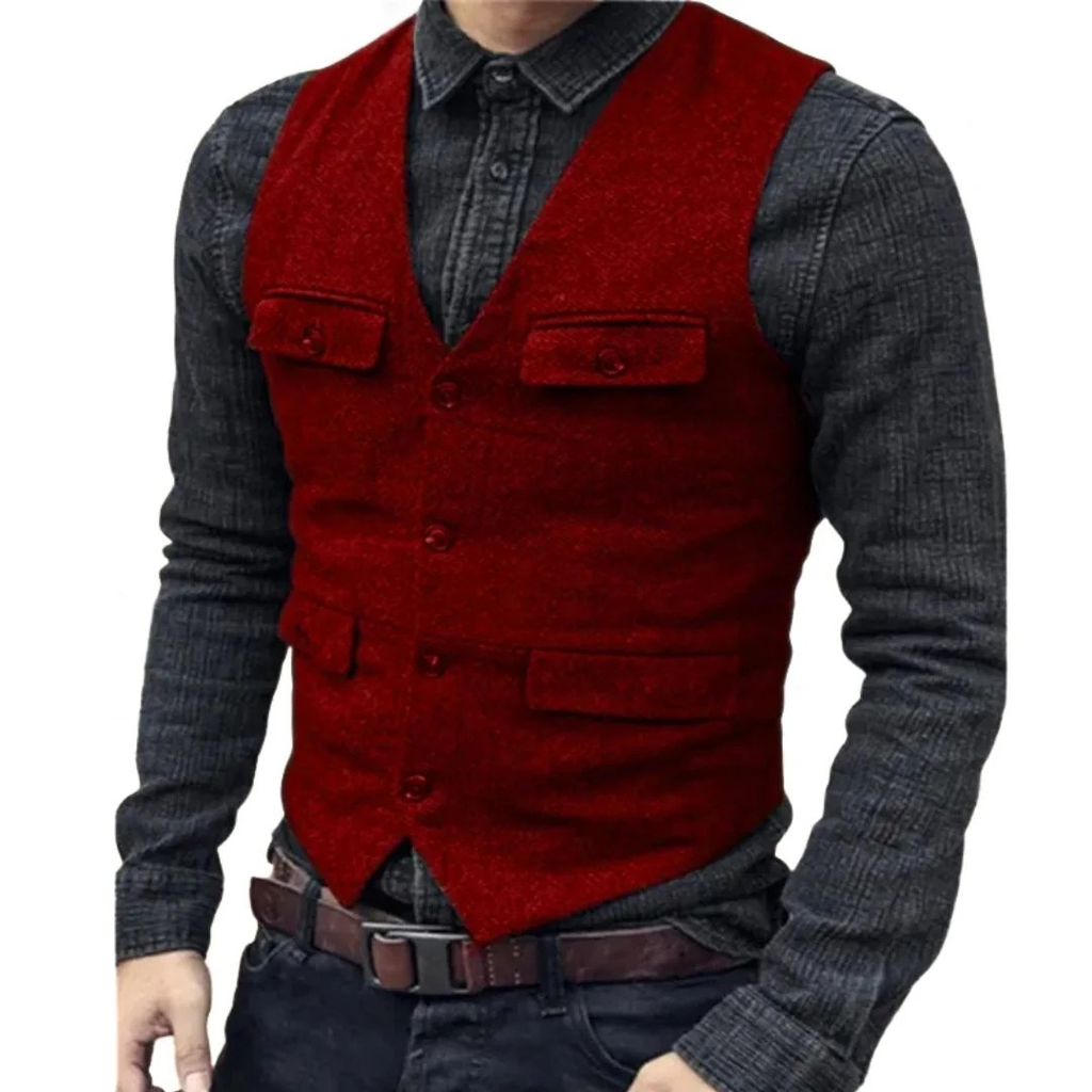 Men's Traditional V Neck Vest with Pockets