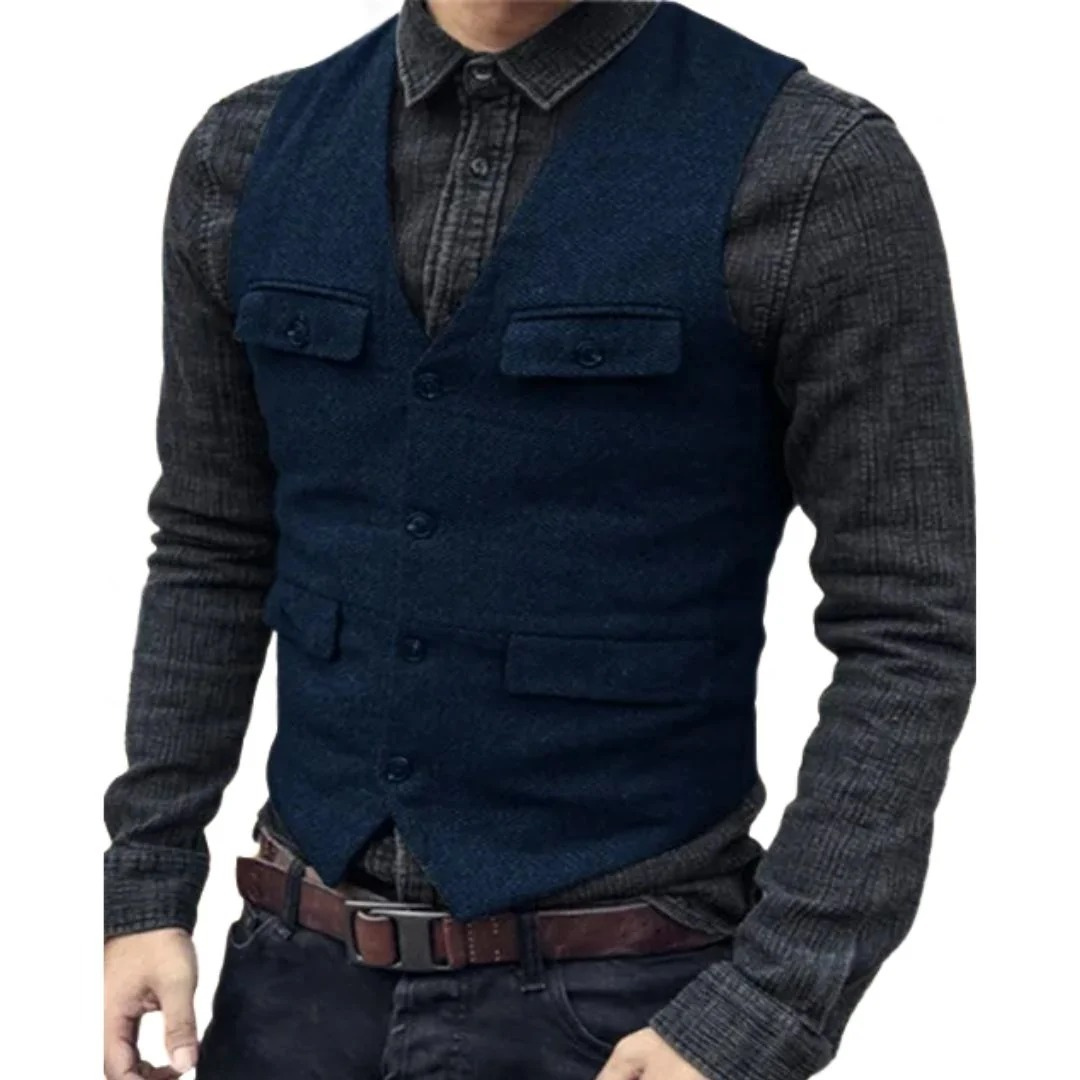 Men's Traditional V Neck Vest with Pockets