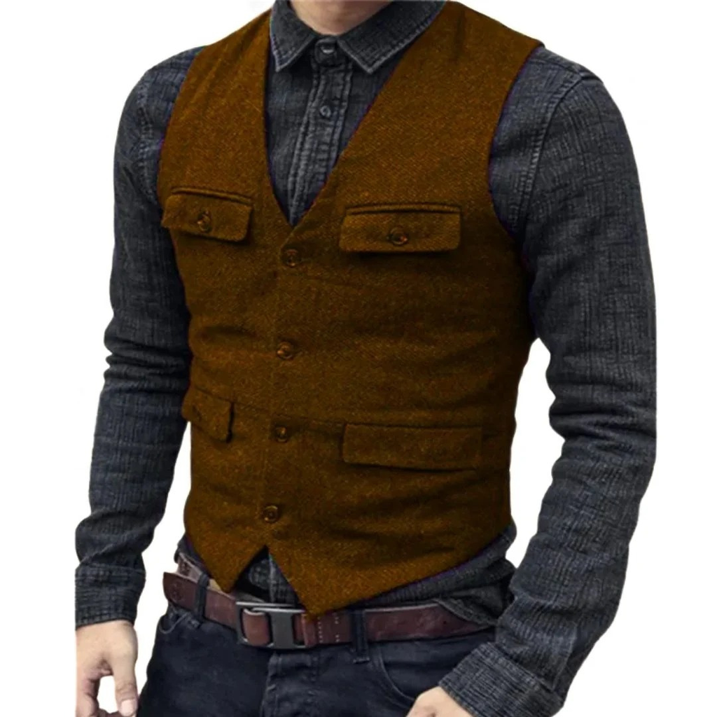 Men's Traditional V Neck Vest with Pockets