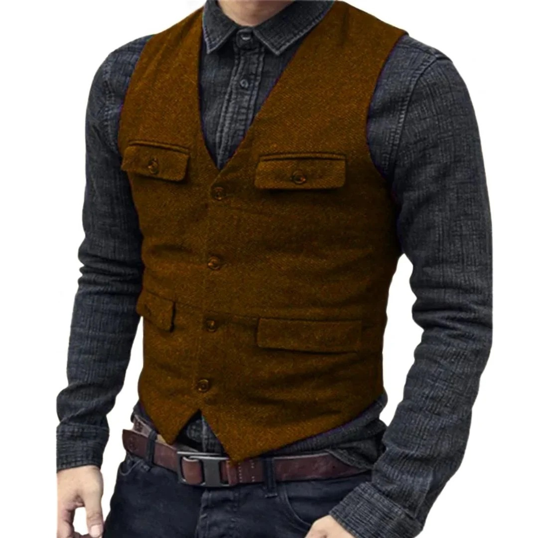 Men's Traditional V Neck Vest with Pockets