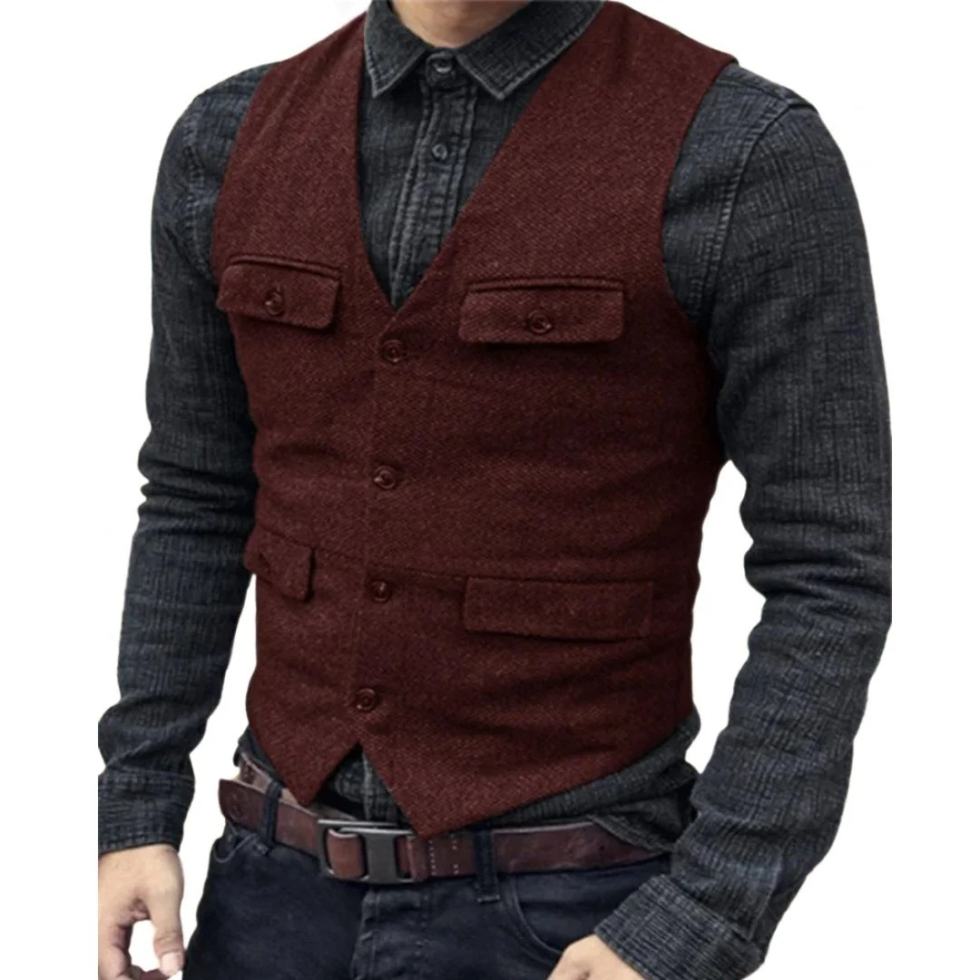 Men's Traditional V Neck Vest with Pockets