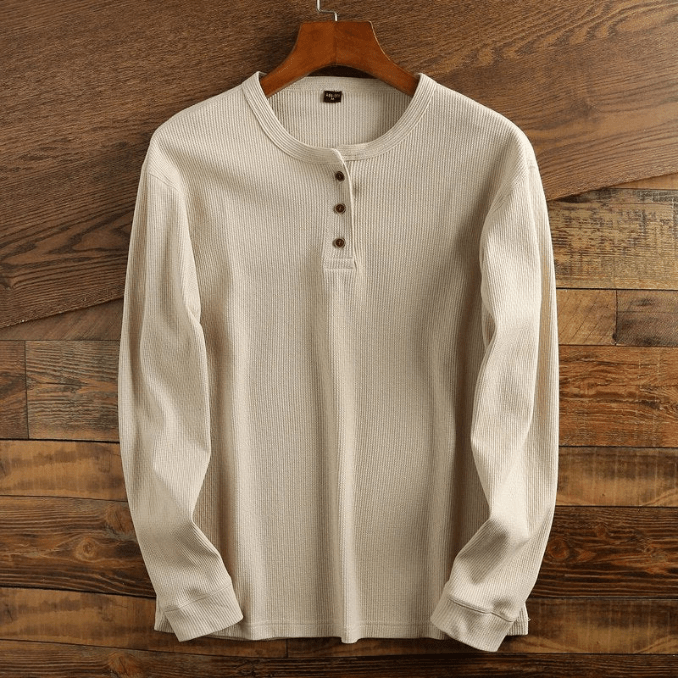 Men's Structured Waffle Henley Placket Layering Pullover