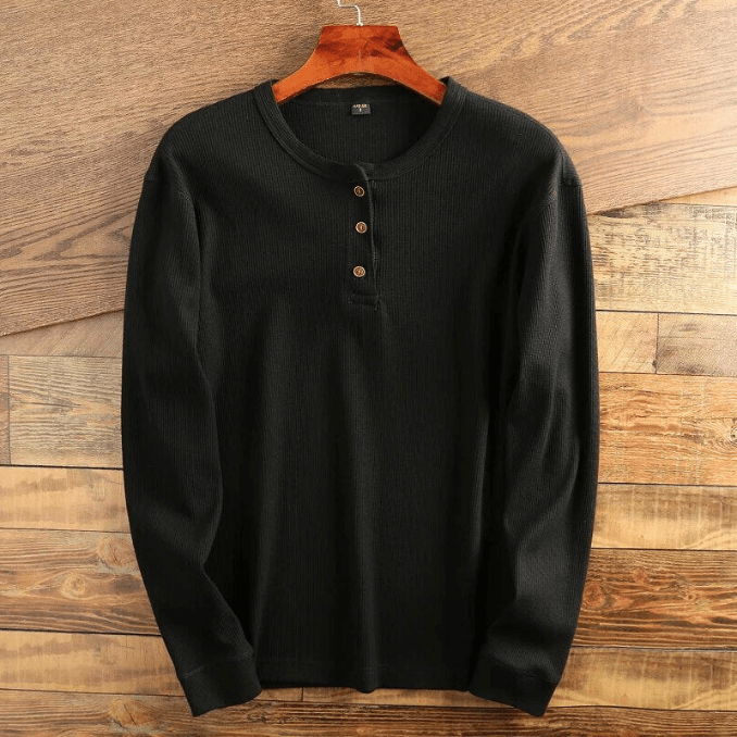 Men's Structured Waffle Henley Placket Layering Pullover