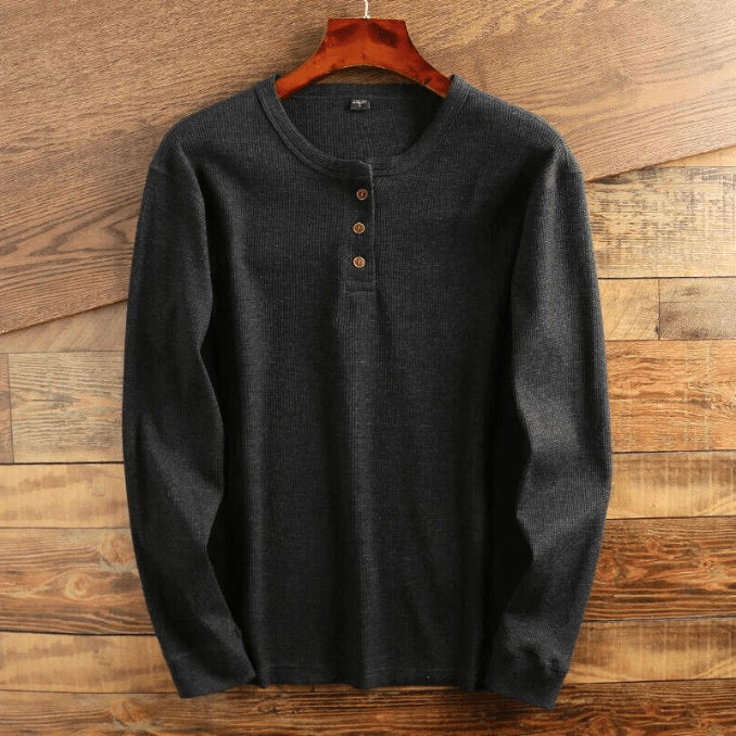 Men's Structured Waffle Henley Placket Layering Pullover